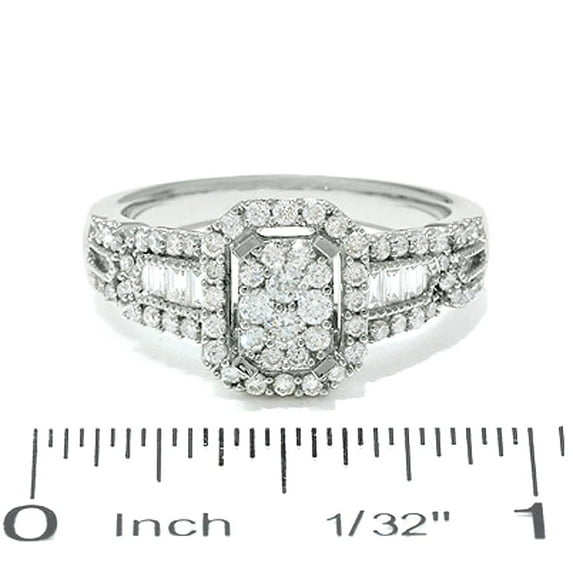 Dazzlingrock Collection 1.00 Carat (ctw) 14K Round & Baguette Cut Diamond Engagement Bridal Ring 1 CT, White Gold, Size 8