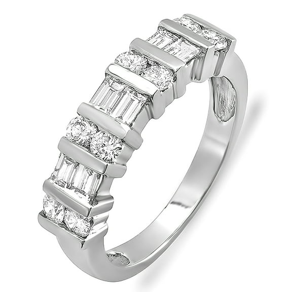 Dazzlingrock Collection 1.00 Carat (ctw) 14K Round & Baguette Diamond Ladies Anniversary Wedding Band 1 CT, White Gold, Size 9.5