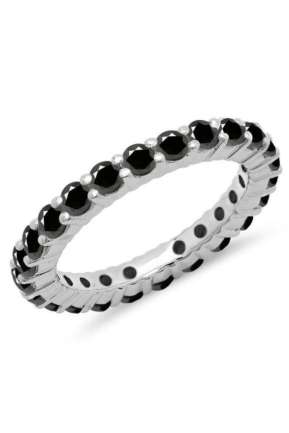Collection 1.00 Carat (ctw) 14K Round Black Diamond Ladies Eternity Anniversary Stackable Band, White Gold, Size 7