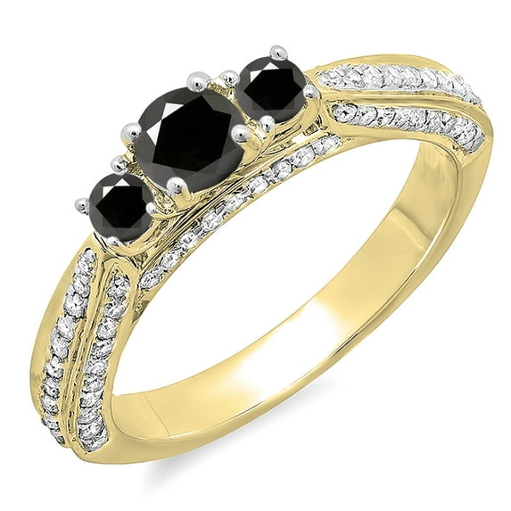 Dazzlingrock Collection 1.00 Carat (ctw) 14K Round Black & White Diamond Bridal Engagement Ring 1 CT, Yellow Gold, Size 5.5