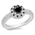 thumbnail image 1 of Dazzlingrock Collection 1.00 Carat (ctw) 14K Round Black & White Diamond Bridal Halo Engagement Ring 1 CT, White Gold, Size 5, 1 of 1