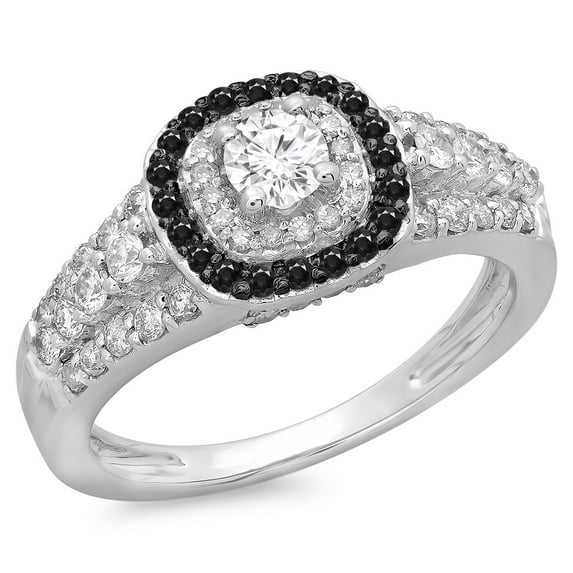 Dazzlingrock Collection 1.00 Carat (ctw) 14K Round Black & White Diamond Bridal Halo Engagement Ring 1 CT, White Gold, Size 5