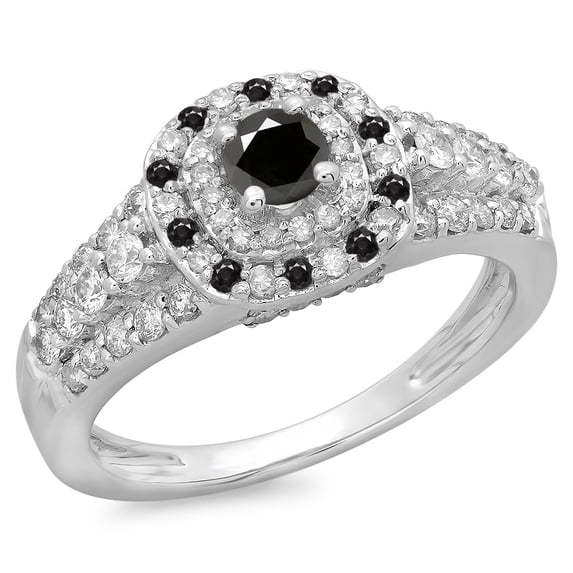 Dazzlingrock Collection 1.00 Carat (ctw) 14K Round Black & White Diamond Bridal Halo Engagement Ring 1 CT, White Gold, Size 6.5