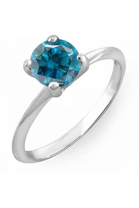 Collection 1.00 Carat (ctw) 14K Round Blue Diamond Bridal Engagement Solitaire Ring 1 CT, White Gold, Size 8