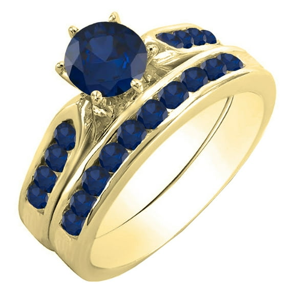 Dazzlingrock Collection 1.00 Carat (ctw) 14K Round Blue Sapphire Ladies Bridal Engagement Ring Set 1 CT, Yellow Gold, Size 6.5