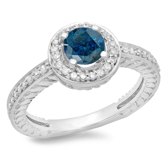 Dazzlingrock Collection 1.00 Carat (ctw) 14K Round Blue & White Diamond Bridal Halo Engagement Ring 1 CT, White Gold, Size 10