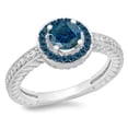 thumbnail image 1 of Dazzlingrock Collection 1.00 Carat (ctw) 14K Round Blue & White Diamond Bridal Halo Engagement Ring 1 CT, White Gold, Size 4, 1 of 1