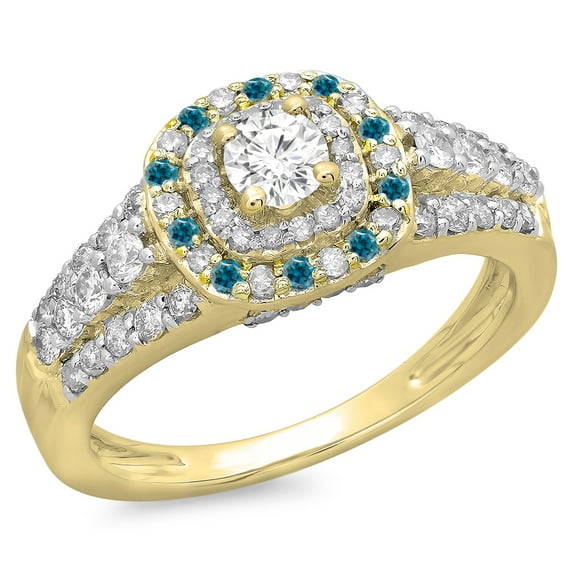 Dazzlingrock Collection 1.00 Carat (ctw) 14K Round Blue & White Diamond Bridal Halo Engagement Ring 1 CT, Yellow Gold, Size 4