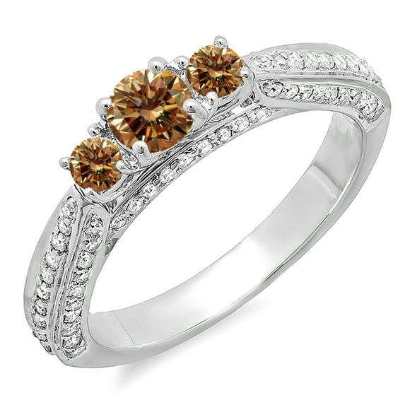 Dazzlingrock Collection 1.00 Carat (ctw) 14K Round Champagne & White Diamond Bridal Engagement Ring 1 CT, White Gold, Size 8