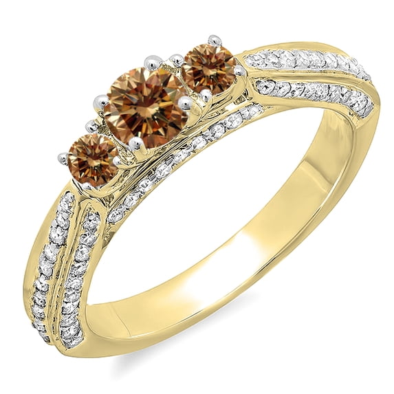 Dazzlingrock Collection 1.00 Carat (ctw) 14K Round Champagne & White Diamond Bridal Engagement Ring 1 CT, Yellow Gold, Size 5