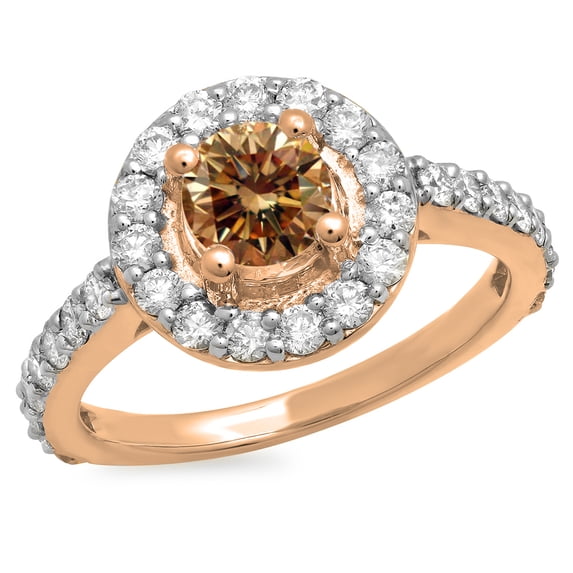 Dazzlingrock Collection 1.00 Carat (ctw) 14K Round Champagne & White Diamond Halo Style Bridal Ring 1 CT, Rose Gold, Size 5