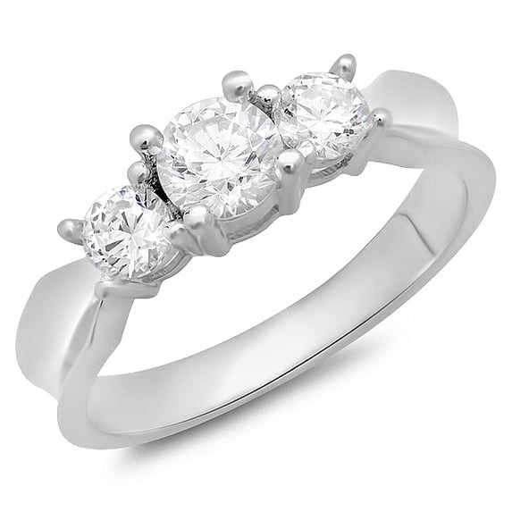 Dazzlingrock Collection 1.00 Carat (ctw) 14K Round Cubic Zirconia Three Stone Ladies Engagement Ring, White Gold, Size 7