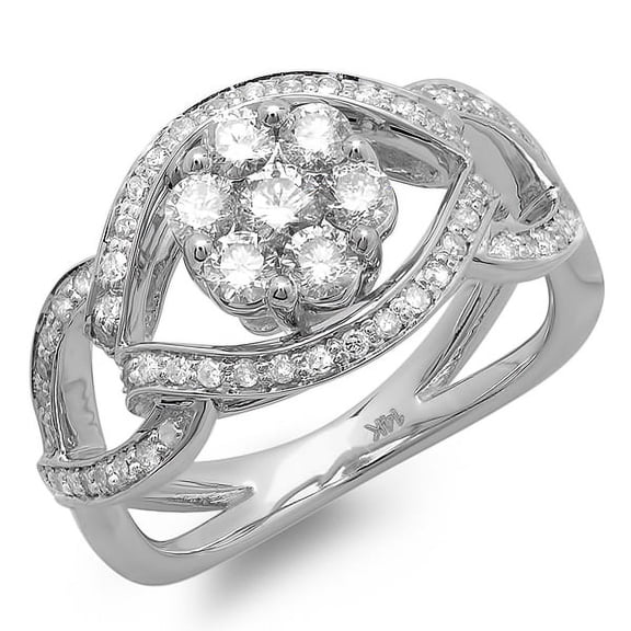 Dazzlingrock Collection 1.00 Carat (ctw) 14K Round Cut Diamond Ladies Bridal Engagement Ring 1 CT, White Gold, Size 7