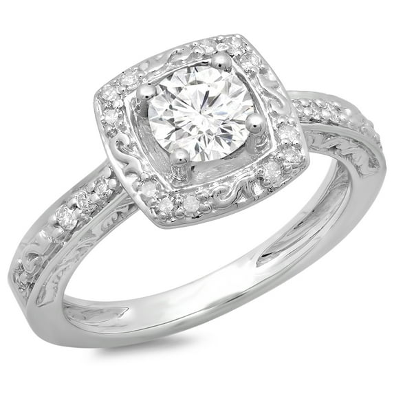 Dazzlingrock Collection 1.00 Carat (ctw) 14K Round Cut Diamond Ladies Vintage Style Halo Bridal Engagement Ring 1 CT, White Gold, Size 8.5