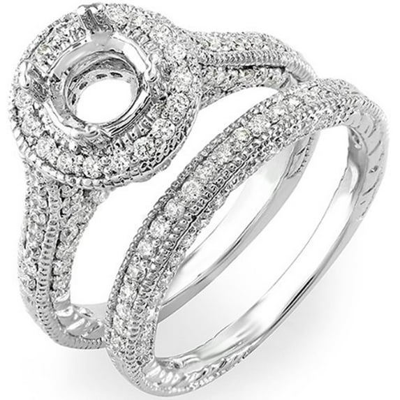 Dazzlingrock Collection 1.00 Carat (ctw) 14K Round Cut Diamond Semi Mount Bridal Engagement Ring Set, White Gold, Size 9