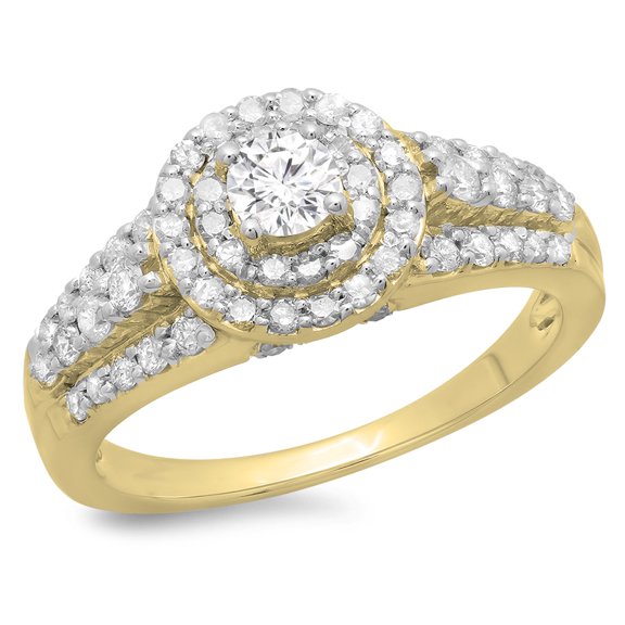 Dazzlingrock Collection 1.00 Carat (ctw) 14K Round Cut Diamond Vintage Bridal Halo Engagement Ring 1 CT, Yellow Gold, Size 8.5