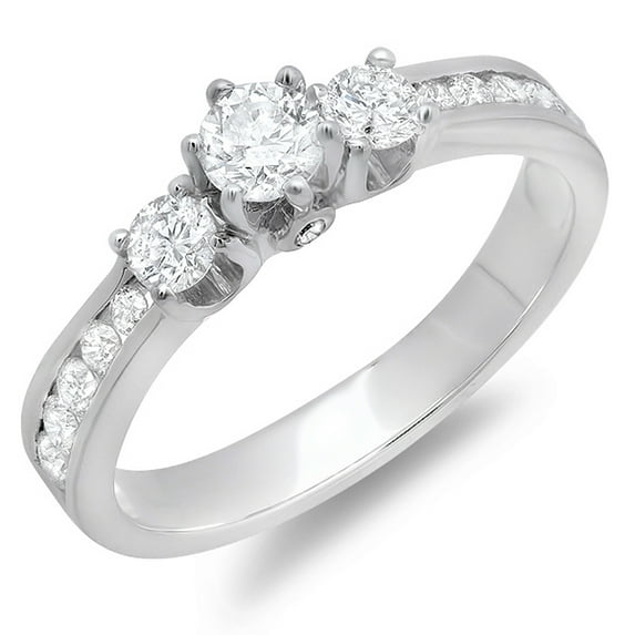 Dazzlingrock Collection 1.00 Carat (ctw) 14K Round Diamond 3 stone Ladies Engagement Bridal Ring 1 CT, White Gold, Size 6