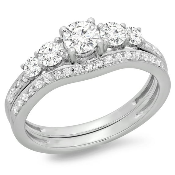 Dazzlingrock Collection 1.00 Carat (ctw) 14K Round Diamond 5 Stone Bridal Engagement Ring Band Set 1 CT, White Gold, Size 5.5
