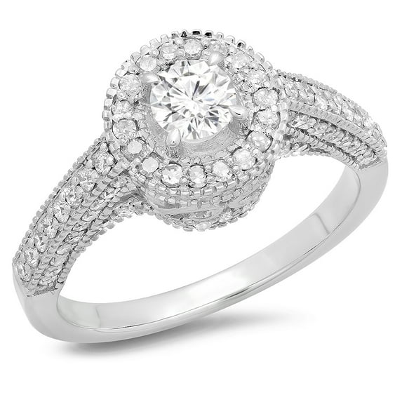 Dazzlingrock Collection 1.00 Carat (ctw) 14K Round Diamond Bridal Vintage Halo Style Engagement Ring 1 CT, White Gold, Size 6