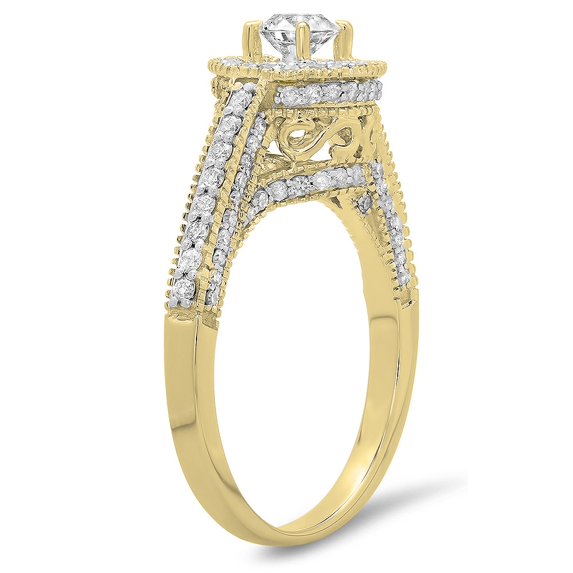 Dazzlingrock Collection 1.00 Carat (ctw) 14K Round Diamond Bridal Vintage Halo Style Engagement Ring 1 CT, Yellow Gold, Size 9