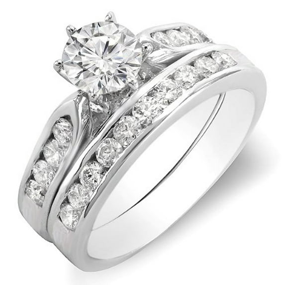 Dazzlingrock Collection 1.00 Carat (ctw) 14K Round Diamond Ladies Bridal Engagement Ring Set 1 CT, White Gold, Size 4