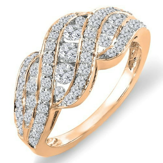 Dazzlingrock Collection 1.00 Carat (ctw) 14K Round Diamond Ladies Cocktail Right Hand Ring 1 CT, Rose Gold, Size 4