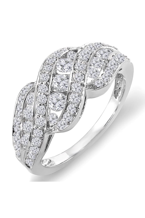 Collection 1.00 Carat (ctw) 14K Round Diamond Ladies Cocktail Right Hand Ring 1 CT, White Gold, Size 6