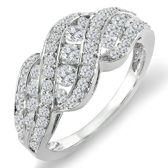Dazzlingrock Collection 1.00 Carat (ctw) 14K Round Diamond Ladies Cocktail Right Hand Ring 1 CT, White Gold, Size 9