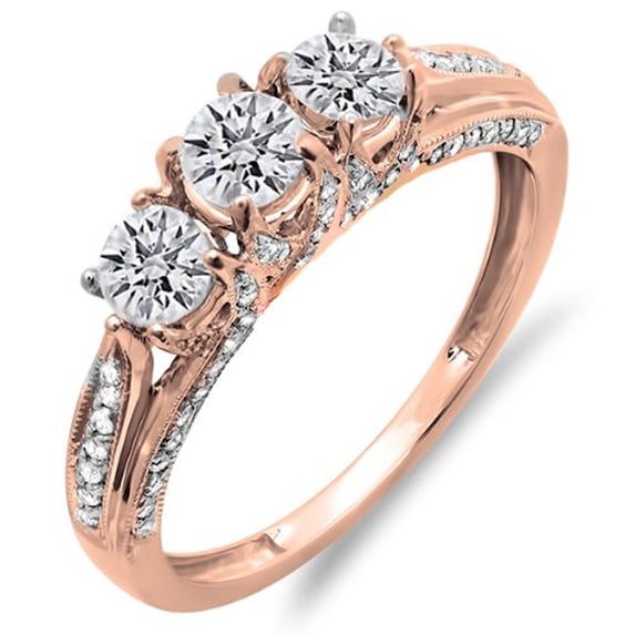 Dazzlingrock Collection 1.00 Carat (ctw) 14K Round Diamond Ladies Vintage 3 Stone Engagement Ring 1 CT, Rose Gold, Size 4.5