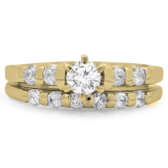 Dazzlingrock Collection 1.00 Carat (ctw) 14K Round Diamond Solitaire Accents Engagement Ring Set 1 CT, Yellow Gold, Size 7.5
