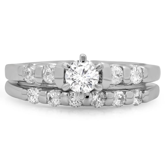 Dazzlingrock Collection 1.00 Carat (ctw) 14K Round Diamond Solitaire With Accents Engagement Ring Set 1 CT, White Gold, Size 7.5