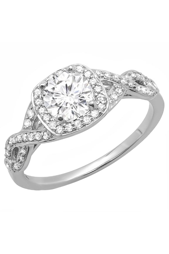 Collection 1.00 Carat (ctw) 14K Round Diamond Swirl Split Shank Halo Engagement Ring 1 CT, White Gold, Size 5