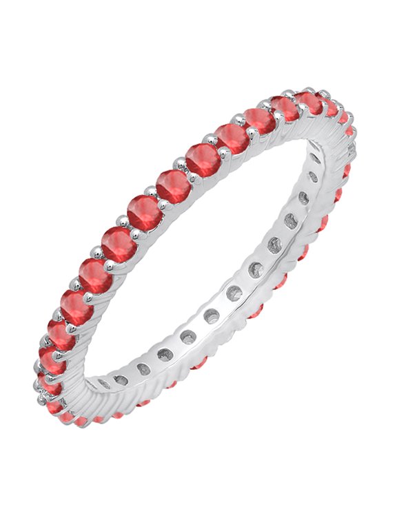 Collection 1.00 Carat (ctw) 14K Round Ruby Ladies Eternity Stackable Ring Wedding Band 1 CT, White Gold