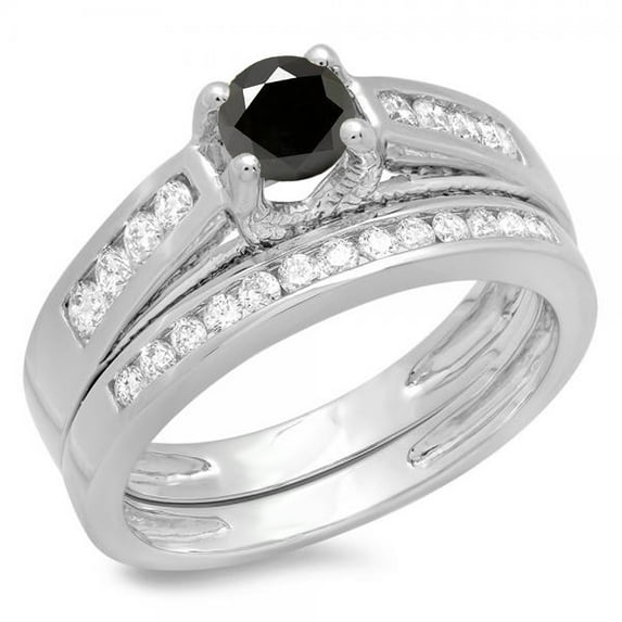 Dazzlingrock Collection 1.00 Carat (ctw) 14K Round White & Black Diamond Vintage Engagement Ring Set 1 CT, White Gold, Size 8.5