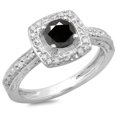 thumbnail image 1 of Dazzlingrock Collection 1.00 Carat (ctw) 14K Round White & Black Diamond Vintage Halo Engagement Ring 1 CT, White Gold, Size 8.5, 1 of 1