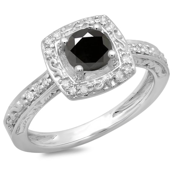 Dazzlingrock Collection 1.00 Carat (ctw) 14K Round White & Black Diamond Vintage Halo Engagement Ring 1 CT, White Gold, Size 8.5