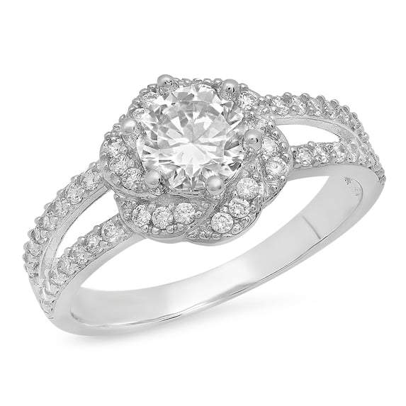 Dazzlingrock Collection 1.00 Carat (ctw) 14K Round White Cubic Zirconia CZ Bridal Engagement Ring 1 CT, White Gold, Size 7