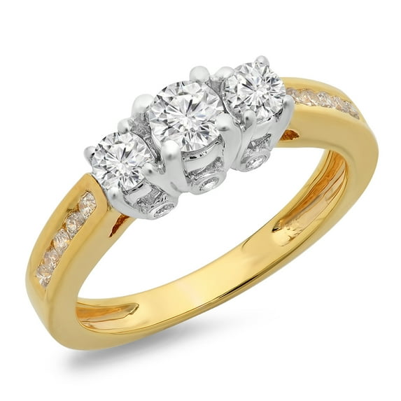 Dazzlingrock Collection 1.00 Carat (ctw) 14K Two Tone Gold Round Cut Diamond Ladies 3 Stone Bridal Engagement Ring 1 CT, Size 6