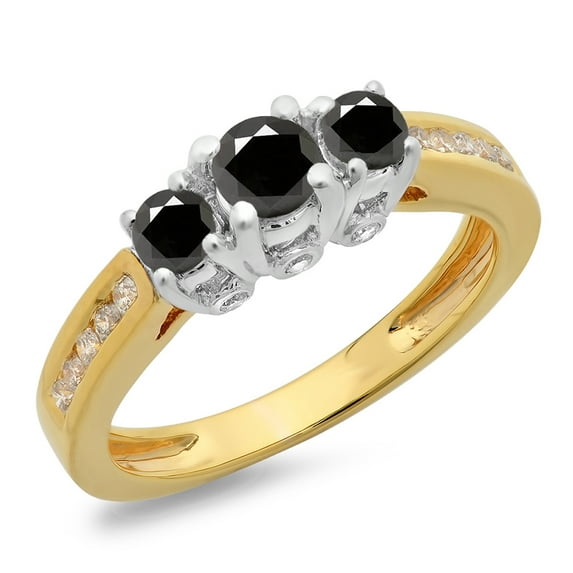 Dazzlingrock Collection 1.00 Carat (ctw) 14K Two Tone Gold White & Black Diamond 3 Stone Bridal Engagement Ring 1 CT, Size 7