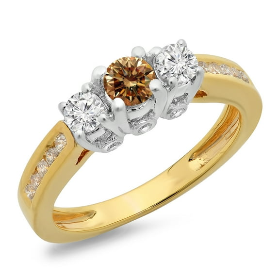 Dazzlingrock Collection 1.00 Carat (ctw) 14K Two Tone Gold White & Champagne Diamond 3 Stone Engagement Ring 1 CT, Size 8.5