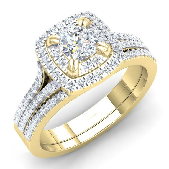 Dazzlingrock Collection 1.00 Carat (ctw) 14K White Diamond Cushion Shaped Engagement Ring Set 1 CT, Yellow Gold, Size 4.5