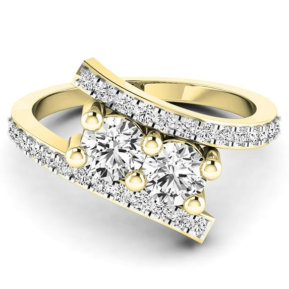 Dazzlingrock Collection 1.00 Carat (ctw) 14K White Diamond Ladies Two Stone Engagement Ring 1/2 CT, Yellow Gold, Size 5.5