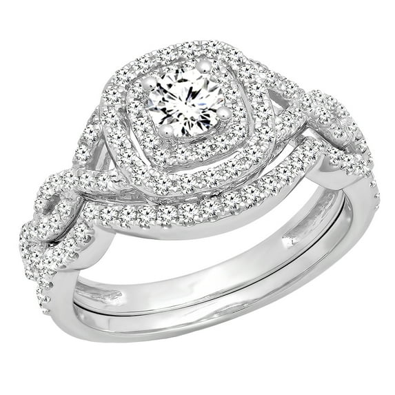 Dazzlingrock Collection 1.00 Carat (ctw) 14K White Diamond Swirl Bridal Halo Engagement Ring Set 1 CT, White Gold, Size 9.5