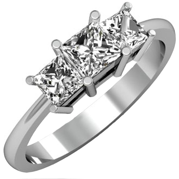 Dazzlingrock Collection 1.00 Carat (ctw) 14k Princess Cut Diamond Ladies Bridal 3 Stone Engagement Ring 1 CT, White Gold, Size 7.5