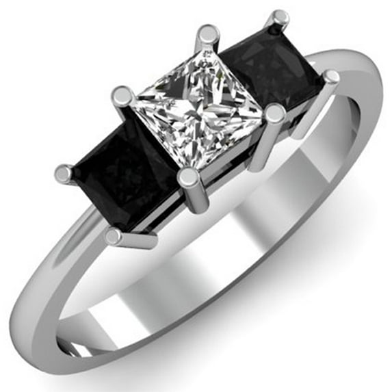 Dazzlingrock Collection 1.00 Carat (ctw) 14k Princess Cut White and Black Diamond Ladies Bridal 3 Stone Engagement Ring 1 CT, White Gold, Size 9
