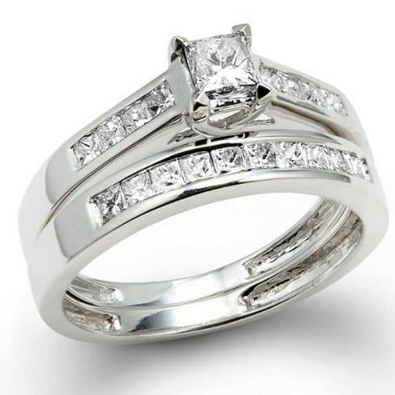Dazzlingrock Collection 1.00 Carat (ctw) 14k Princess Diamond Ladies Bridal Ring Engagement Set 1 CT, White Gold, Size 7