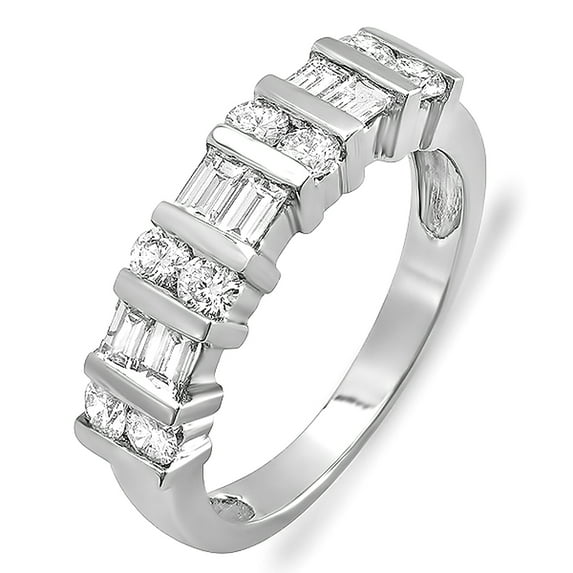 Dazzlingrock Collection 1.00 Carat (ctw) 14k Round & Baguette Diamond Ladies Anniversary Wedding Ring Band 1 CT, White Gold, Size 6