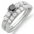 thumbnail image 1 of Dazzlingrock Collection 1.00 Carat (ctw) 14k Round Black And White Diamond Ladies Bridal 5 Stone Engagement Ring Matching Band Wedding Set 1 CT, White Gold, 1 of 1