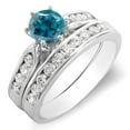 thumbnail image 1 of Dazzlingrock Collection 1.00 Carat (ctw) 14k Round Blue & White Diamond Bridal Engagement Ring Set 1 CT, White Gold, Size 6, 1 of 1