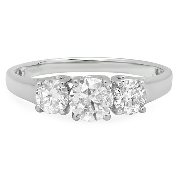 Dazzlingrock Collection 1.00 Carat (ctw) 14k Round Cut Diamond Ladies Bridal Engagement Three Stone Ring 1 CT, White Gold, Size 8